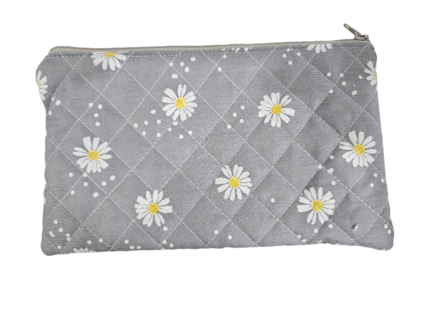 Gray Daisy Zipper Pouch