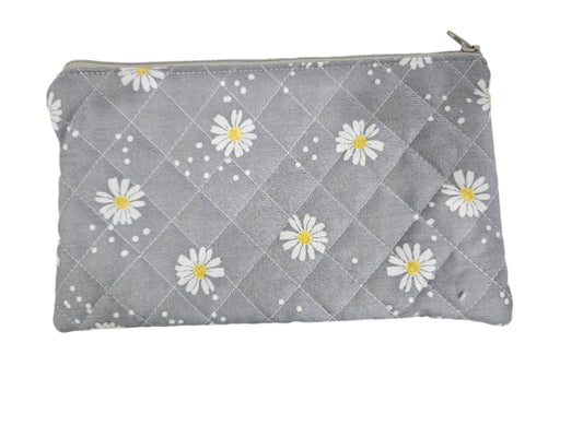 Gray Daisy Zipper Pouch